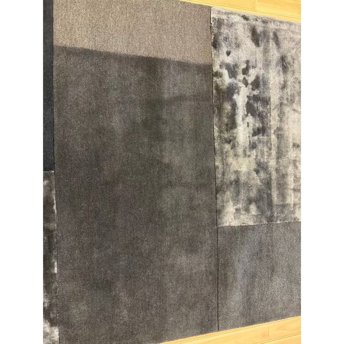 Tate Modern Plain Geometric Tonal Textures Hand-Carved High-Density Wool&Viscose Charcoal Rug