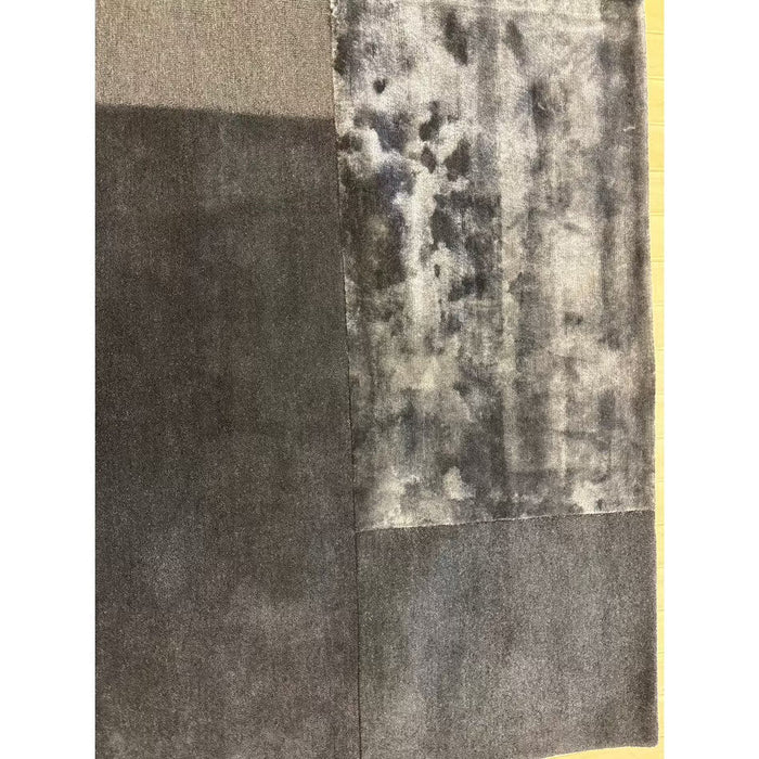 Tate Modern Plain Geometric Tonal Textures Hand-Carved High-Density Wool&Viscose Charcoal Rug