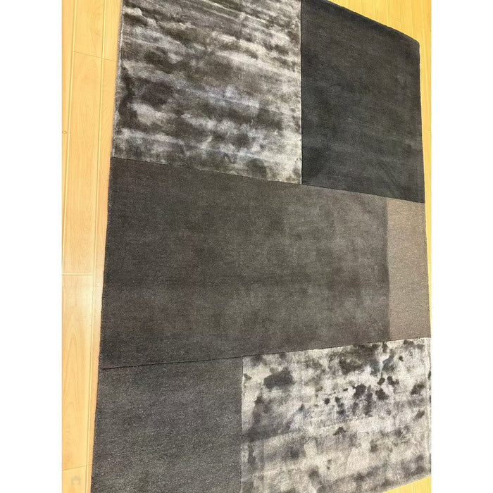 Tate Modern Plain Geometric Tonal Textures Hand-Carved High-Density Wool&Viscose Charcoal Rug