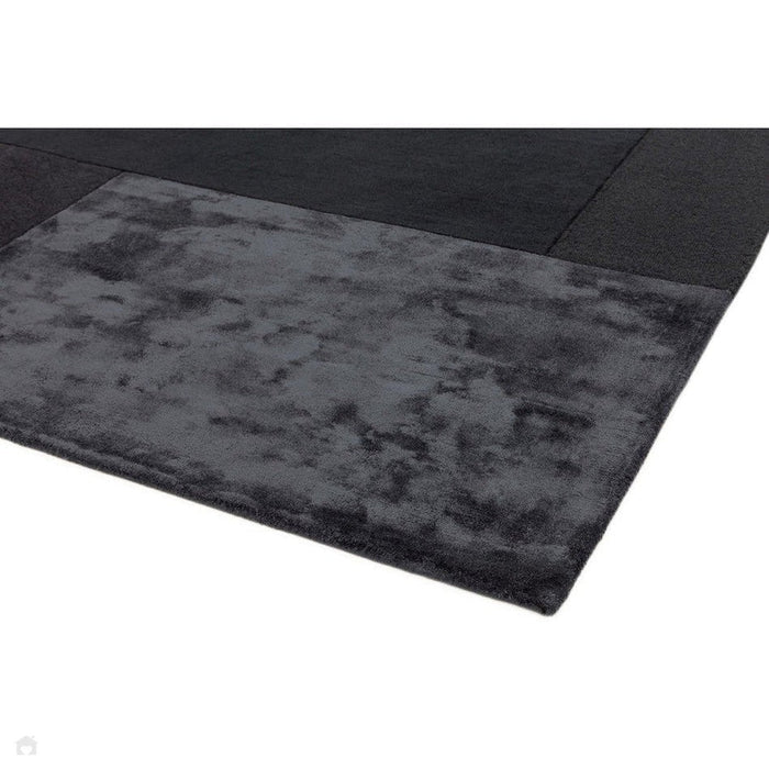 Tate Modern Plain Geometric Tonal Textures Hand-Carved High-Density Wool&Viscose Charcoal Rug