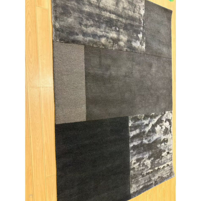 Tate Modern Plain Geometric Tonal Textures Hand-Carved High-Density Wool&Viscose Charcoal Rug