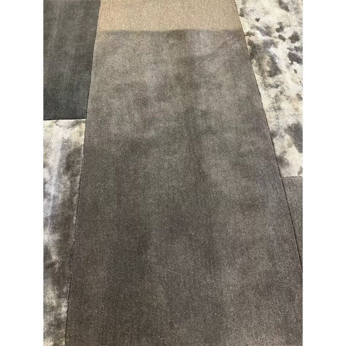 Tate Modern Plain Geometric Tonal Textures Hand-Carved High-Density Wool&Viscose Charcoal Rug