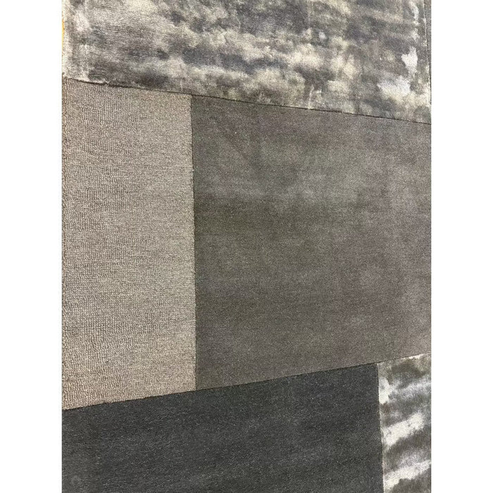 Tate Modern Plain Geometric Tonal Textures Hand-Carved High-Density Wool&Viscose Charcoal Rug