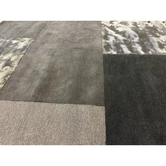 Tate Modern Plain Geometric Tonal Textures Hand-Carved High-Density Wool&Viscose Charcoal Rug