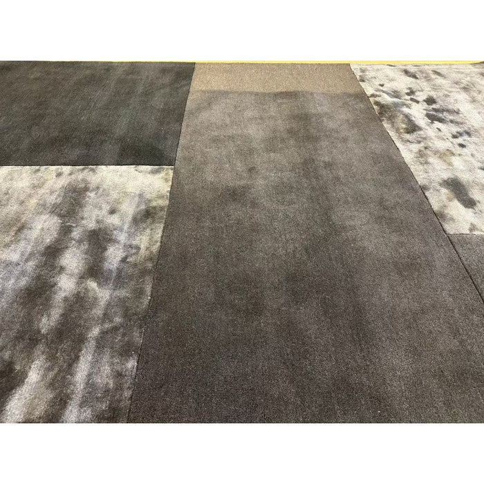 Tate Modern Plain Geometric Tonal Textures Hand-Carved High-Density Wool&Viscose Charcoal Rug