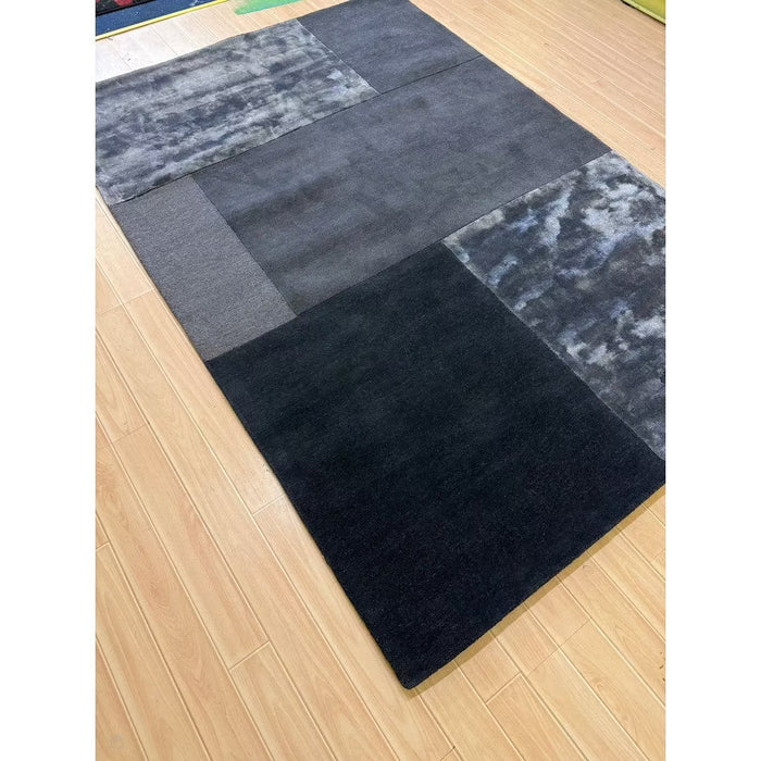 Tate Modern Plain Geometric Tonal Textures Hand-Carved High-Density Wool&Viscose Charcoal Rug