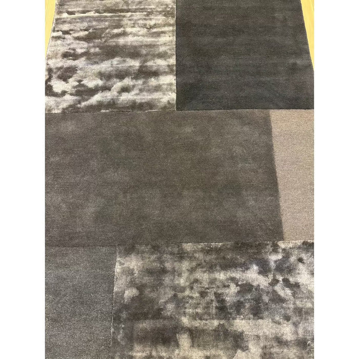 Tate Modern Plain Geometric Tonal Textures Hand-Carved High-Density Wool&Viscose Charcoal Rug