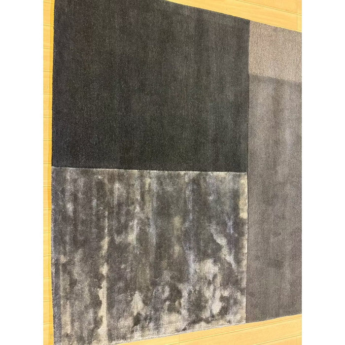 Tate Modern Plain Geometric Tonal Textures Hand-Carved High-Density Wool&Viscose Charcoal Rug