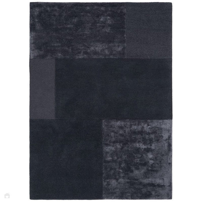 Tate Modern Plain Geometric Tonal Textures Hand-Carved High-Density Wool&Viscose Charcoal Rug