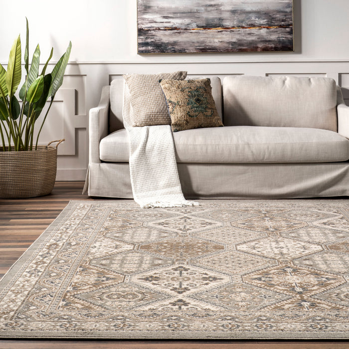 Taupe Area Rug With Intricate Design For High-Traffic Spaces
