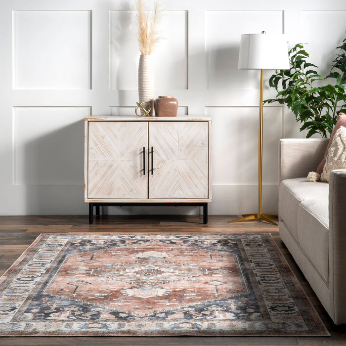 Taupe Machine Washable Medallion Area Rug 160x230 cm