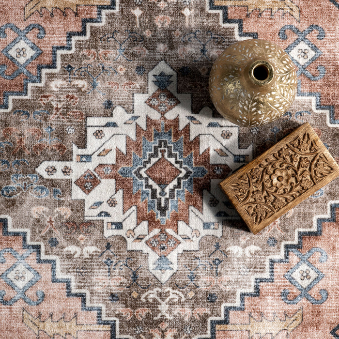 Taupe Machine Washable Medallion Area Rug 160x230 cm