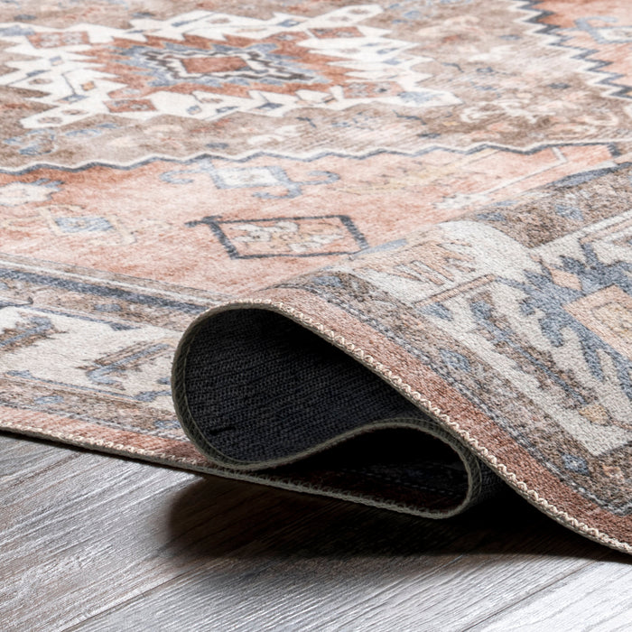 Taupe Machine Washable Medallion Area Rug 160x230 cm