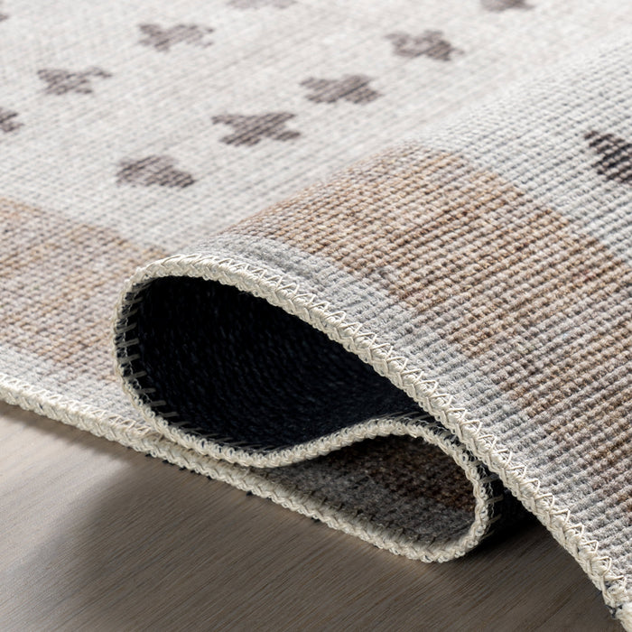 Taupe Washable Cross Rug 50x80 cm For Busy Homes