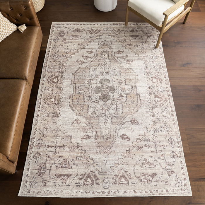 Taupe Washable Medallion Area Rug for Homes