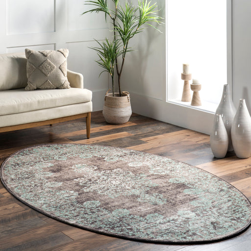 Teal Faded Lace Area Rug Durable Soft Texture 152cm