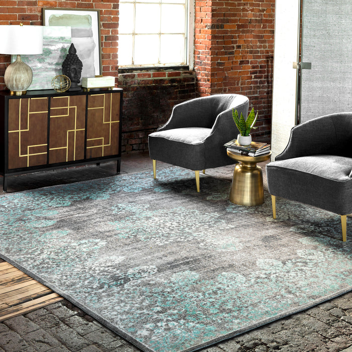 Teal Faded Lace Area Rug for Living Room 160x230 cm