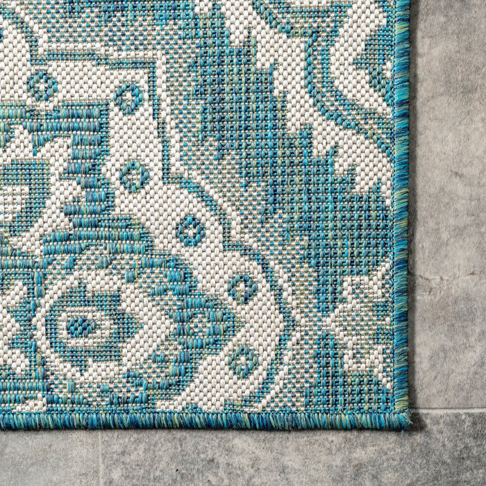 Teal Floral Trellis-vloerkleed voor gebruik binnen en buiten