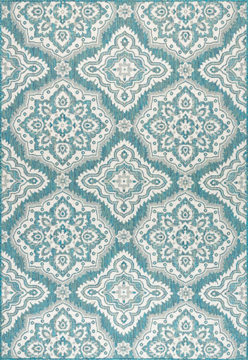 Teal Floral Trellis-vloerkleed voor gebruik binnen en buiten