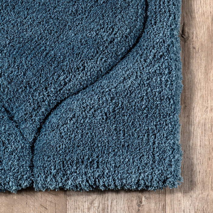 Teal Shag Area Rug with Carved Trellis Design 8x10 Feet