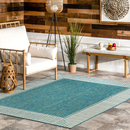 Teal Striped Flatweave Indoor Outdoor Rug 150x240 cm