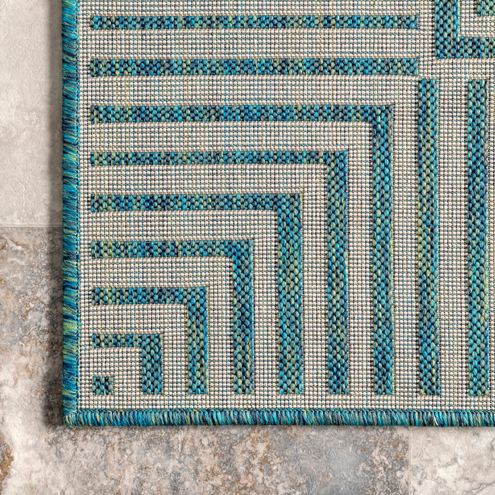 Teal Striped Flatweave Indoor Outdoor Rug 150x240 cm