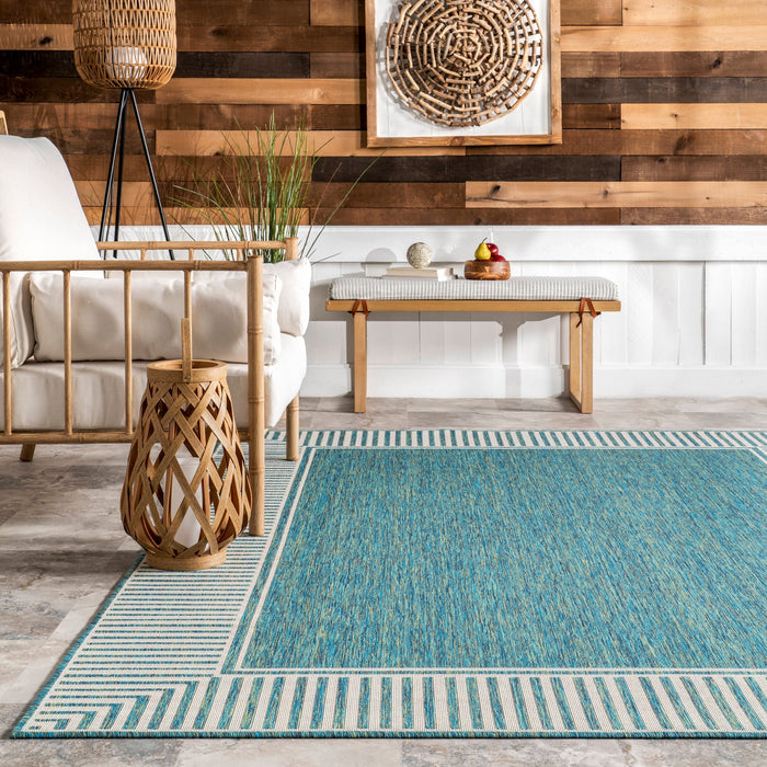 Teal Striped Flatweave Indoor Outdoor Rug 150x240 cm
