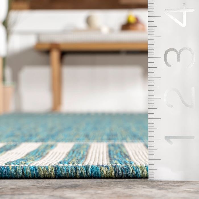 Teal Striped Flatweave Indoor Outdoor Rug 150x240 cm