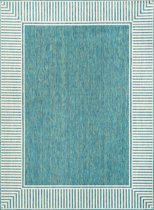 Teal Striped Flatweave Indoor Outdoor Rug 150x240 cm
