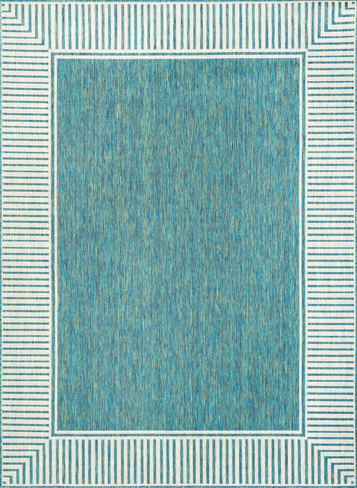 Teal Striped Flatweave Indoor Outdoor Rug 150x240 cm
