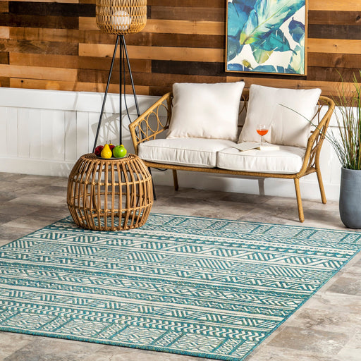 Teal Striped Indoor Outdoor Area Rug 120cm x 180cm