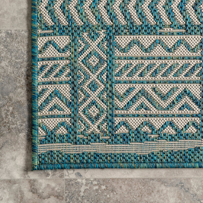 Teal Striped Indoor Outdoor Area Rug 120cm x 180cm