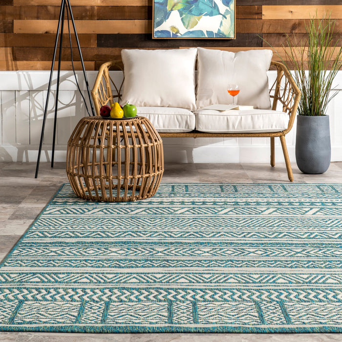 Teal Striped Indoor Outdoor Area Rug 120cm x 180cm