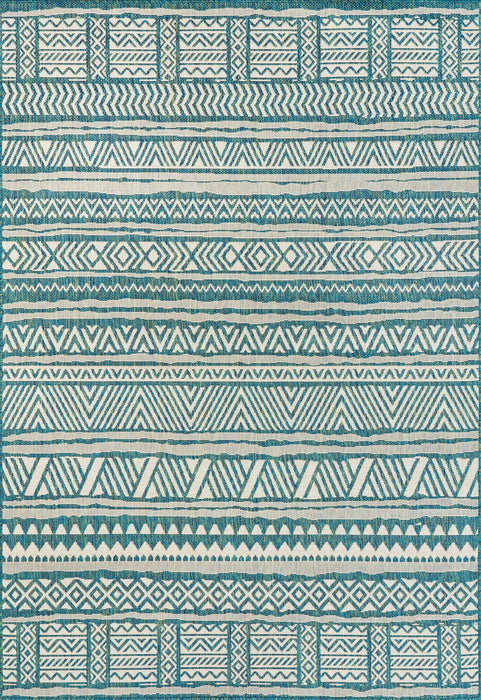 Teal Striped Indoor Outdoor Area Rug 120cm x 180cm
