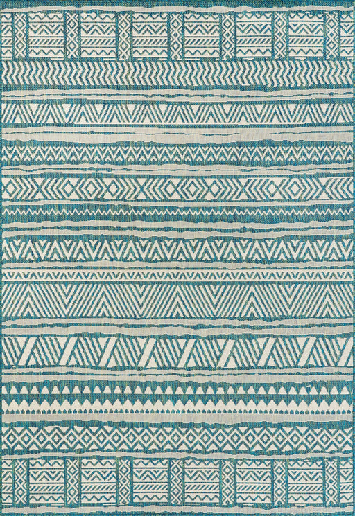 Teal Striped Indoor Outdoor Area Rug 120cm x 180cm