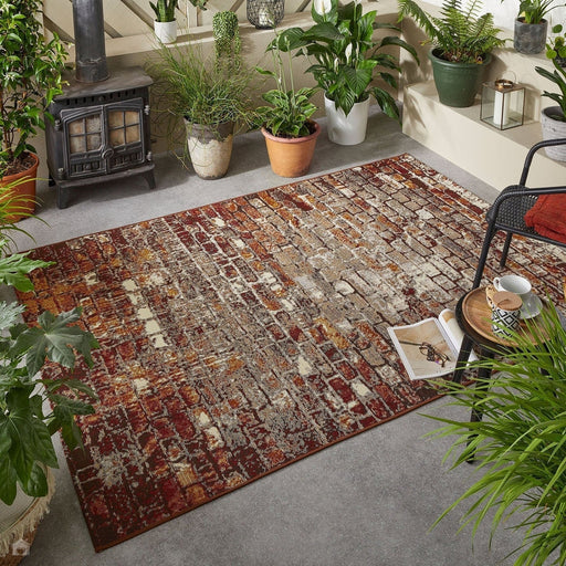 Terra Nova Brick Modern Geometric Durable Stain-Resistant Weatherproof Flatweave In-Outdoor Red/Brown/Beige Rug