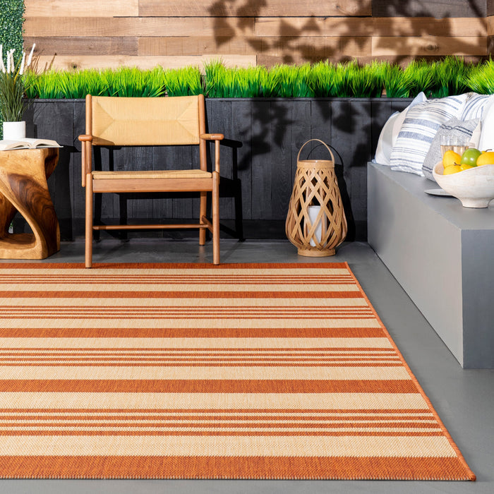 Terracotta Striped Indoor Outdoor Area Rug 120 cm
