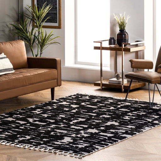 Textured Abstract Black Tasseled Area Rug 160x230 cm