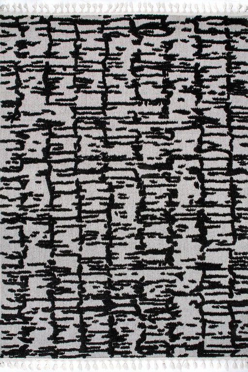 Textured Abstract Black Tasseled Area Rug 160x230 cm