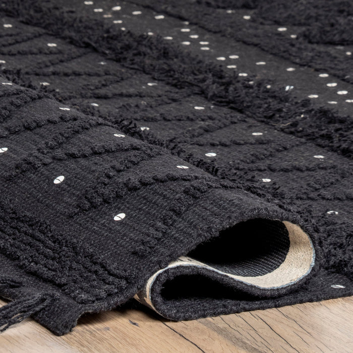 Textured Black Wool Area Rug 100% Handmade