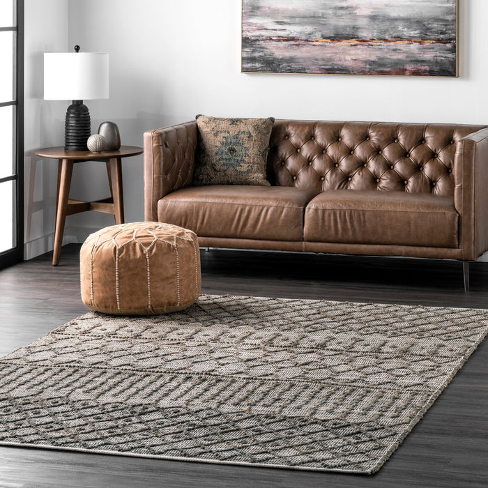 Textured Dark Grey Trellis Area Rug 160x230 cm