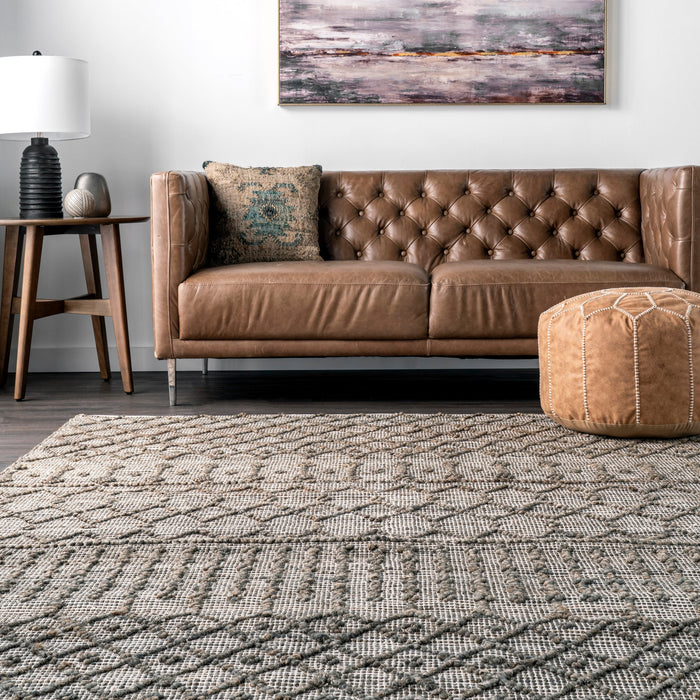 Textured Dark Grey Trellis Area Rug 160x230 cm