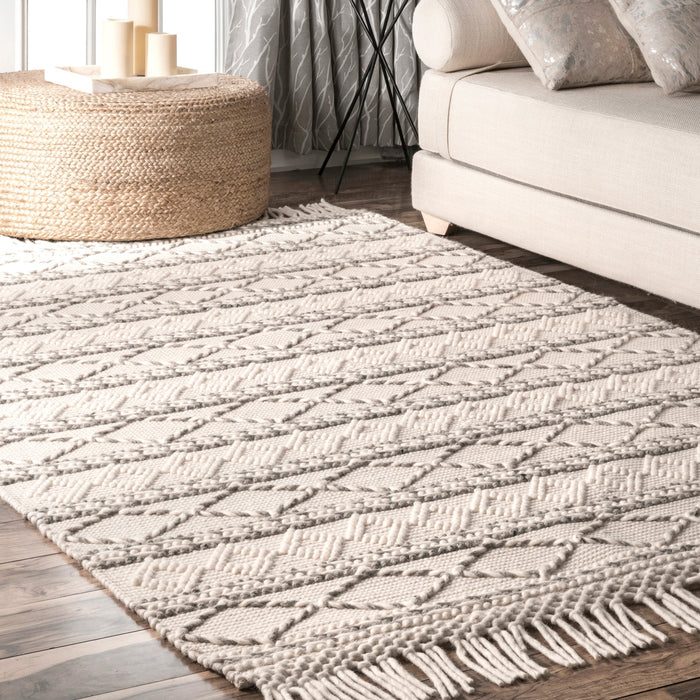 Textured Diamond Area Rug 91 cm Ivory