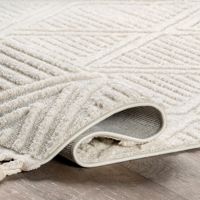 Textured Diamond Pattern Area Rug in Ivory 160x230 cm