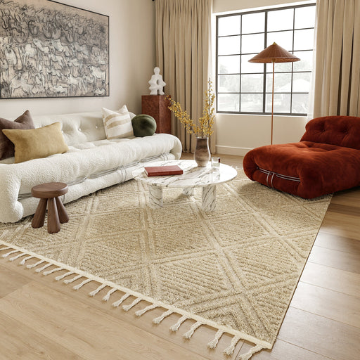 Textured Diamond Pattern Beige Area Rug 152 cm x 244 cm