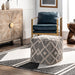 Textured Natural Pouf With Modern Trellis Design