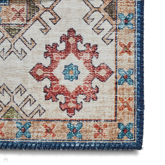 Topaz G4705 Perinteinen Vintage Distressed Medallion Border Printed Chenille Polyesteri Flatweave Tummansininen/Cream Runner