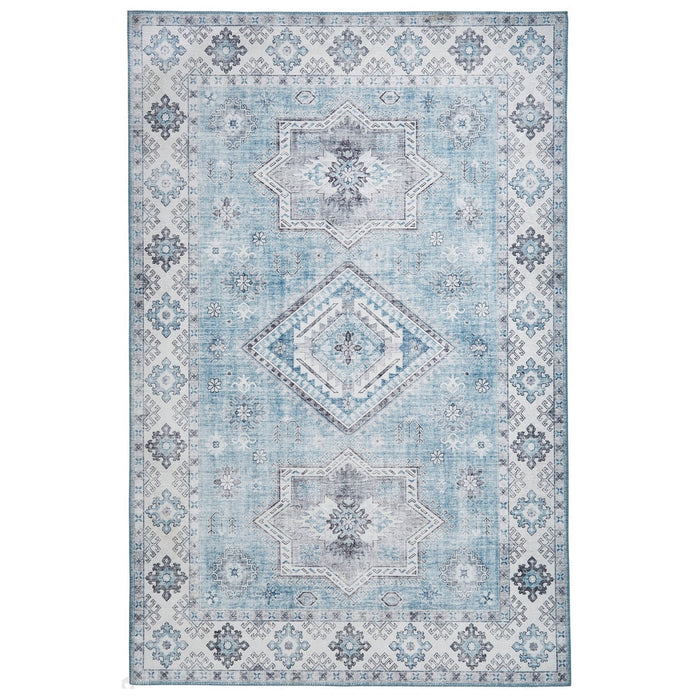 Topaz G4705 Παραδοσιακό Vintage Distreded Medallion Border Printed Chenille Polyester Flatweave Light Blue/Cream χαλί