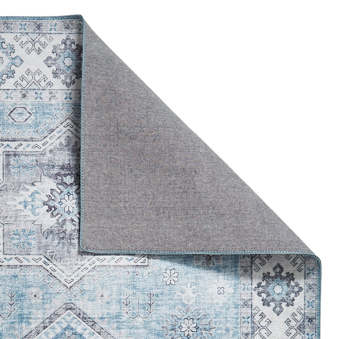 Topaz G4705 Παραδοσιακό Vintage Distreded Medallion Border Printed Chenille Polyester Flatweave Light Blue/Cream χαλί