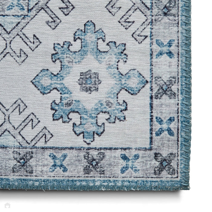 Topaz G4705 Παραδοσιακό Vintage Distreded Medallion Border Printed Chenille Polyester Flatweave Light Blue/Cream χαλί